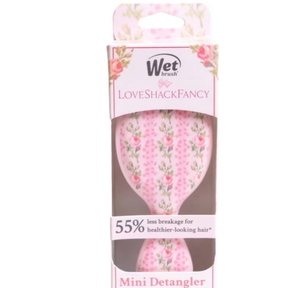 LoveShackFancy Pink Floral Mini Detangler Wet Brush